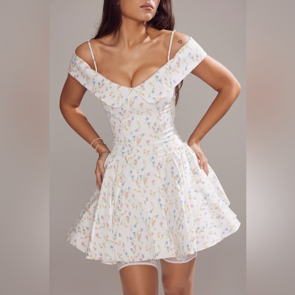 House of CB ELIDA White Posy Print Corset Mini Dress